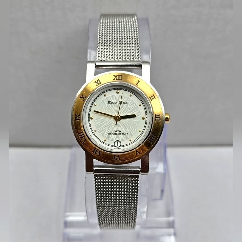 Womens Hugo Max 18k Gold Plated Date Watch New Battery
